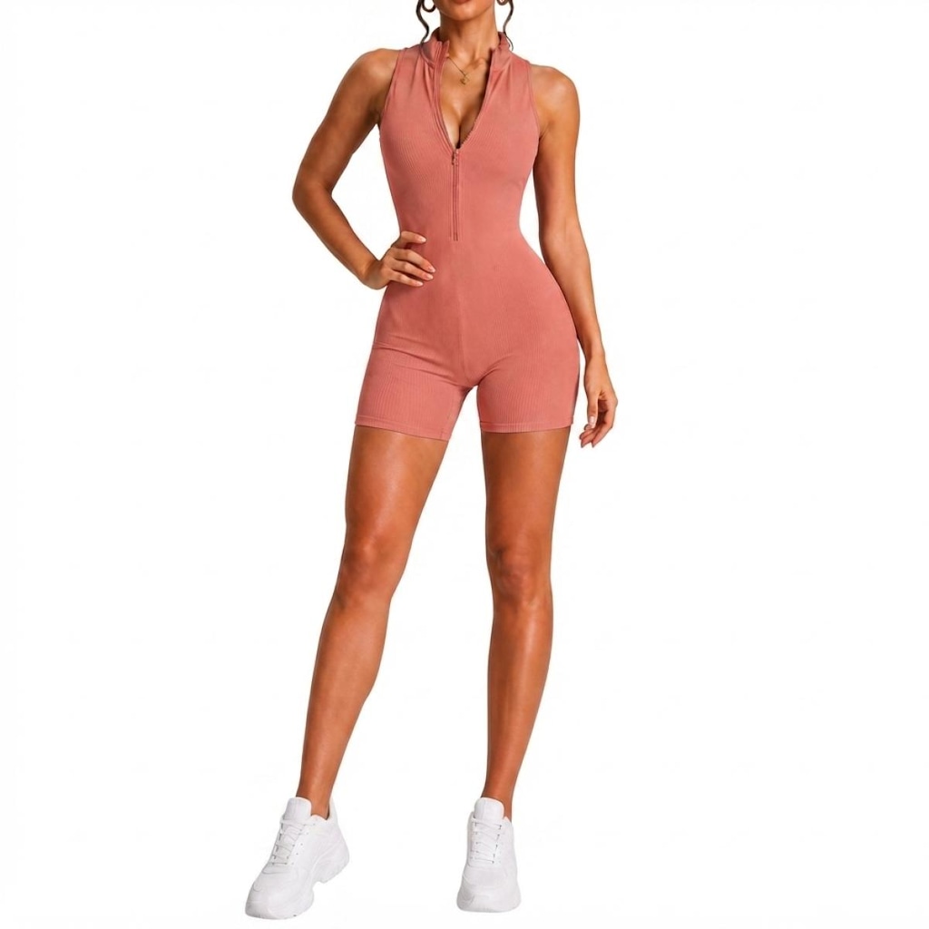 Imagem 1 do produto Macaquinho Fitness NFOX Canelado Feminino Com Zíper Frontal Academia Esportivo Yoga Pilates