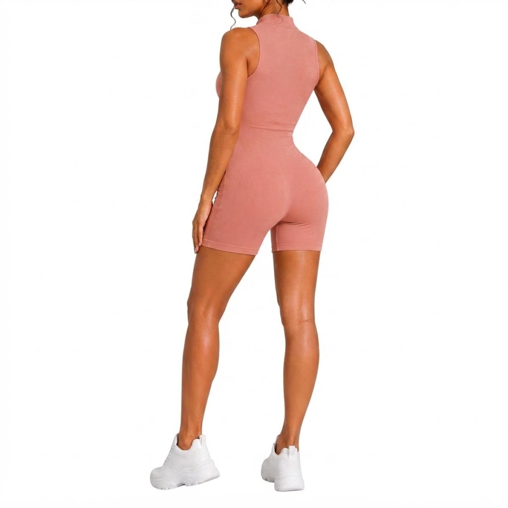 Imagem 2 do produto Macaquinho Fitness NFOX Canelado Feminino Com Zíper Frontal Academia Esportivo Yoga Pilates