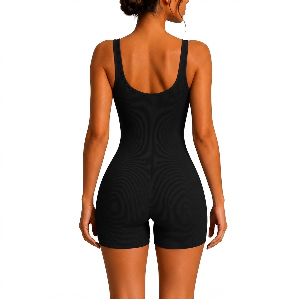 Imagem 2 do produto Macaquinho Fitness Canelado Alça Nadador Curto Academia Feminino