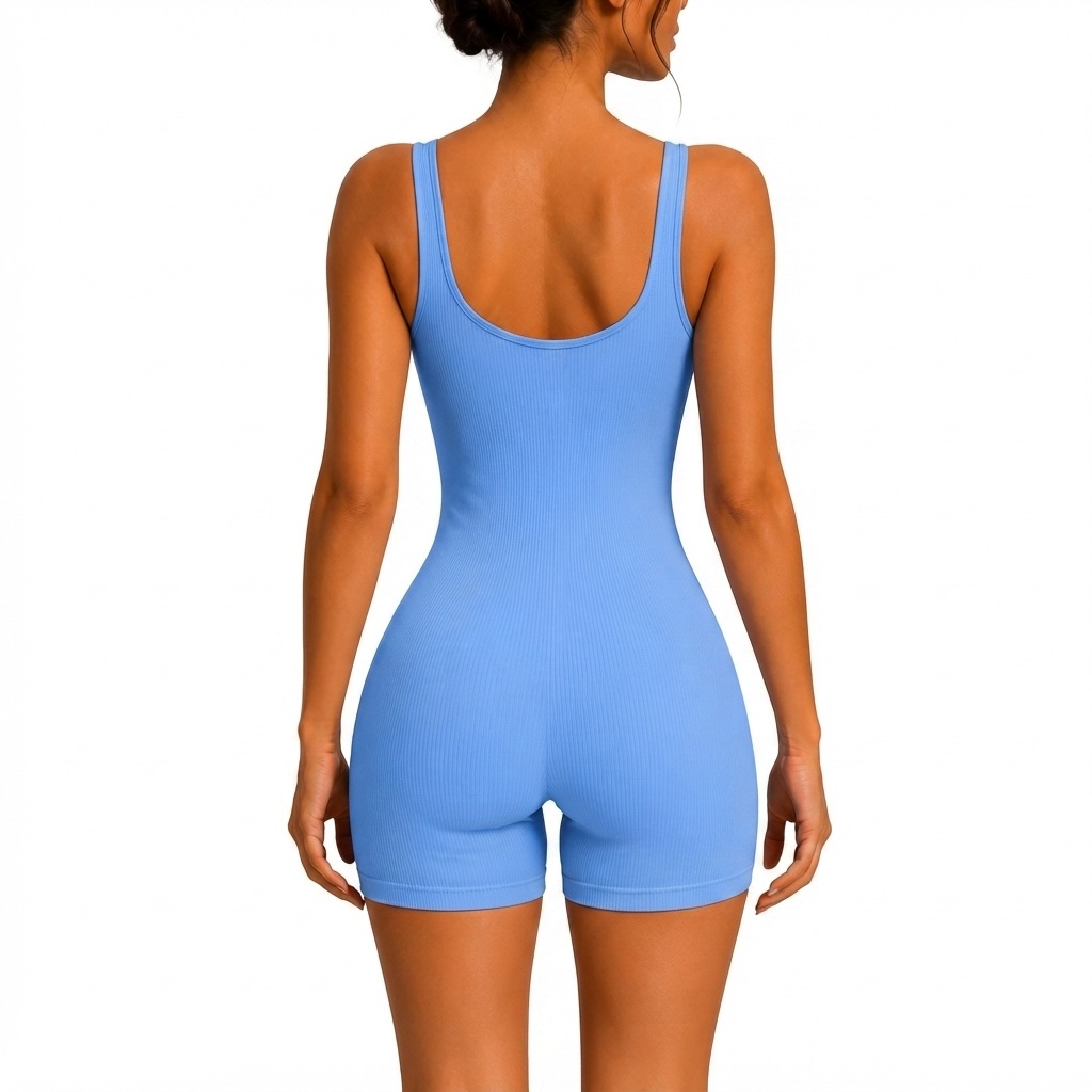 Imagem 2 do produto Macaquinho Fitness Canelado Alça Nadador Curto Academia Feminino