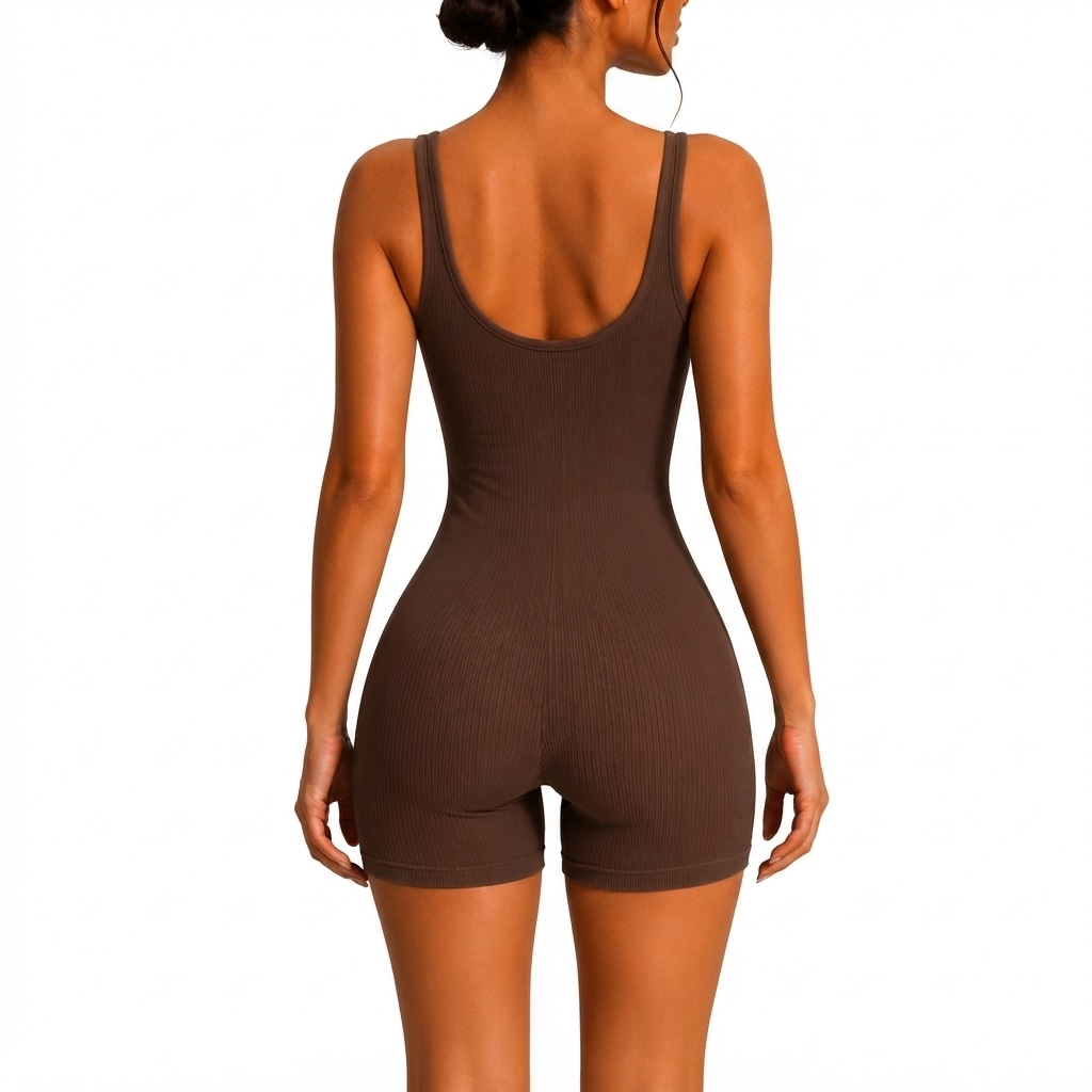 Imagem 2 do produto Macaquinho Fitness Canelado Alça Nadador Curto Academia Feminino