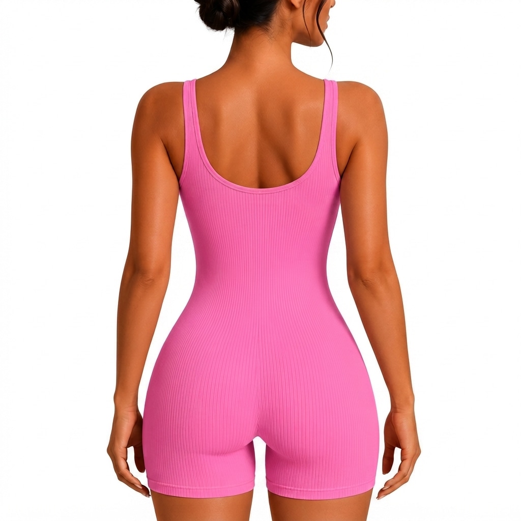 Imagem 2 do produto Macaquinho Fitness Canelado Alça Nadador Curto Academia Feminino