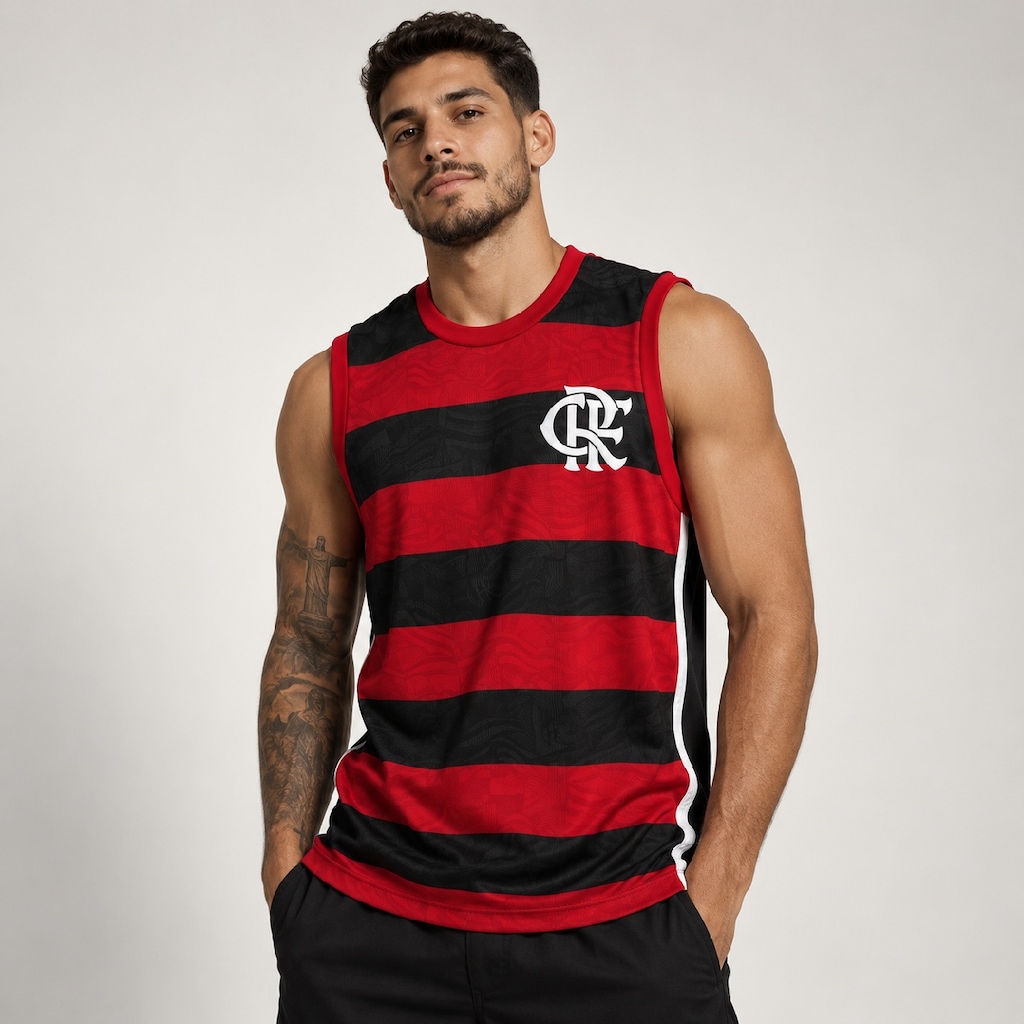 Imagem 2 do produto Camiseta Regata do Flamengo Vivaz Rubro Negra Braziline - Masculina