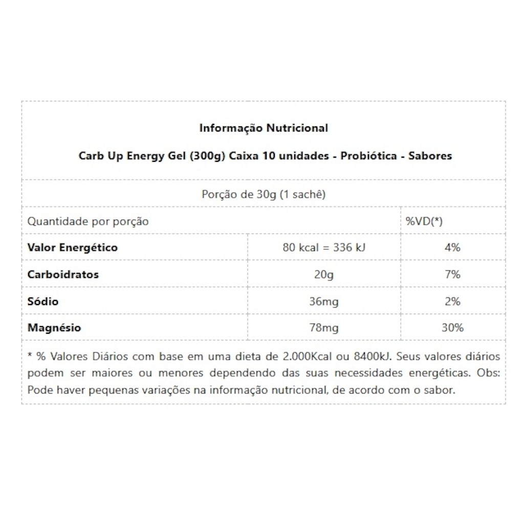 Imagem 2 do produto Carb Up Energy Gel Probiótica - Baunilha - 30g