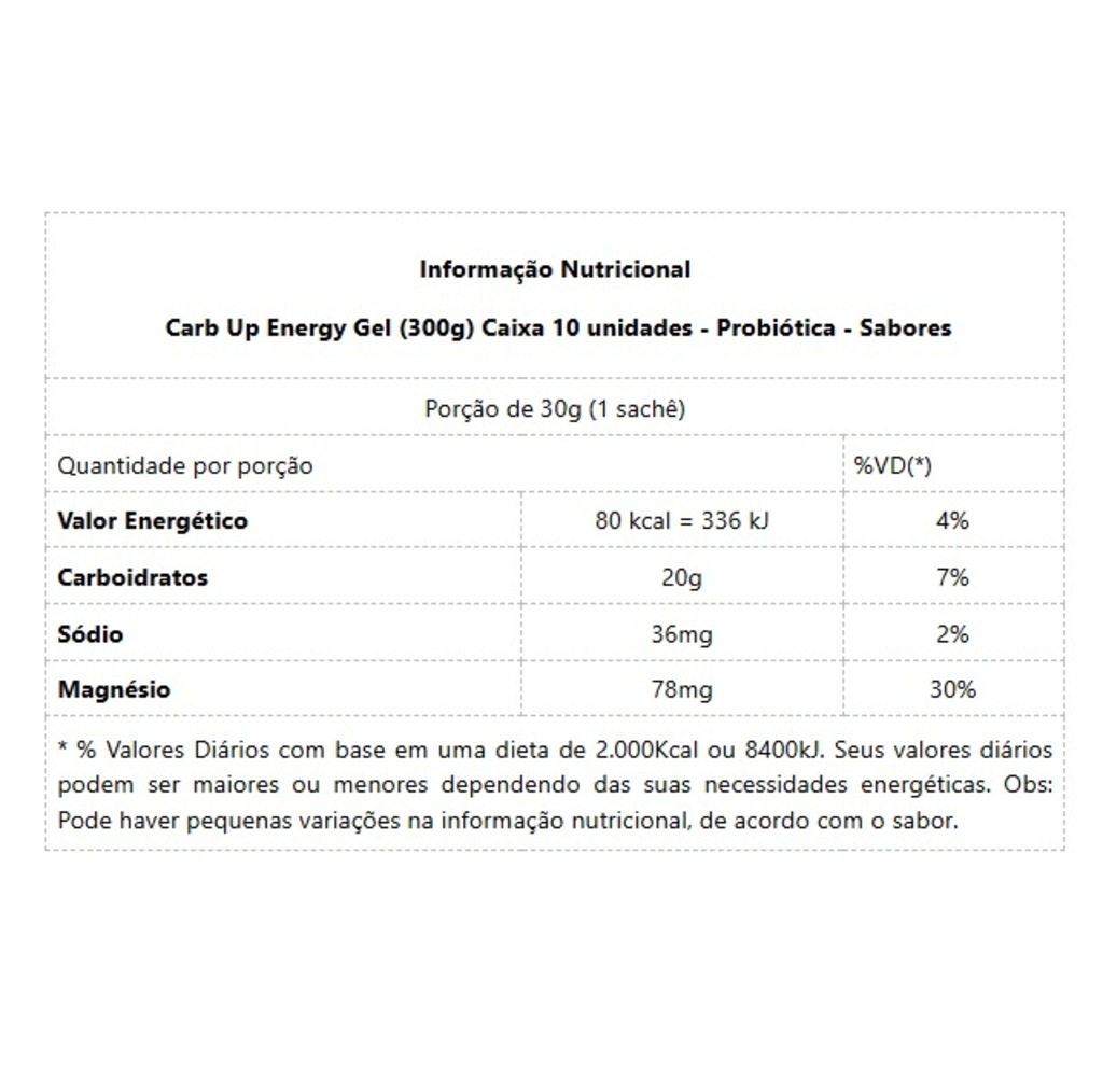 Imagem 2 do produto Carb Up Energy Gel Probiótica Baunilha - Caixa 10 unidades - 300g