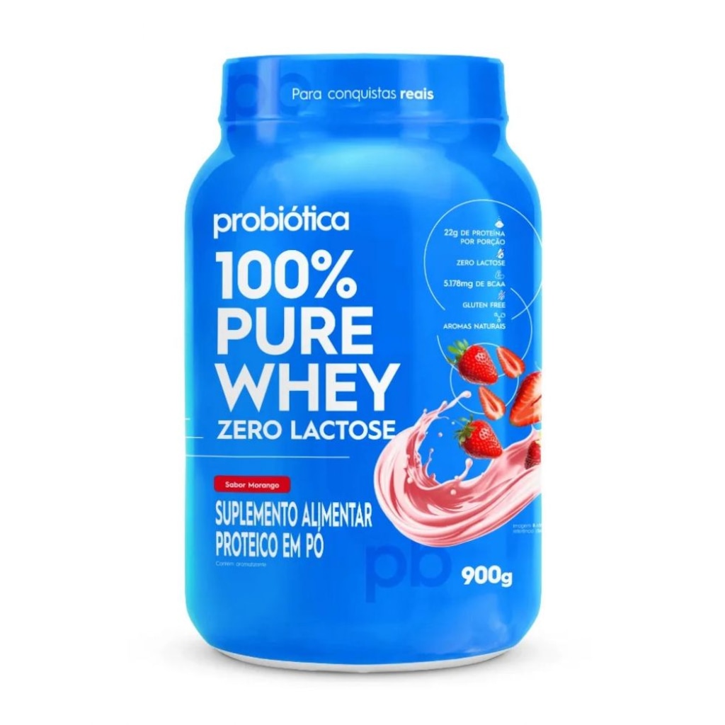 Imagem 2 do produto 100% Pure Whey Zero Lactose Probiótica Morango 900g
