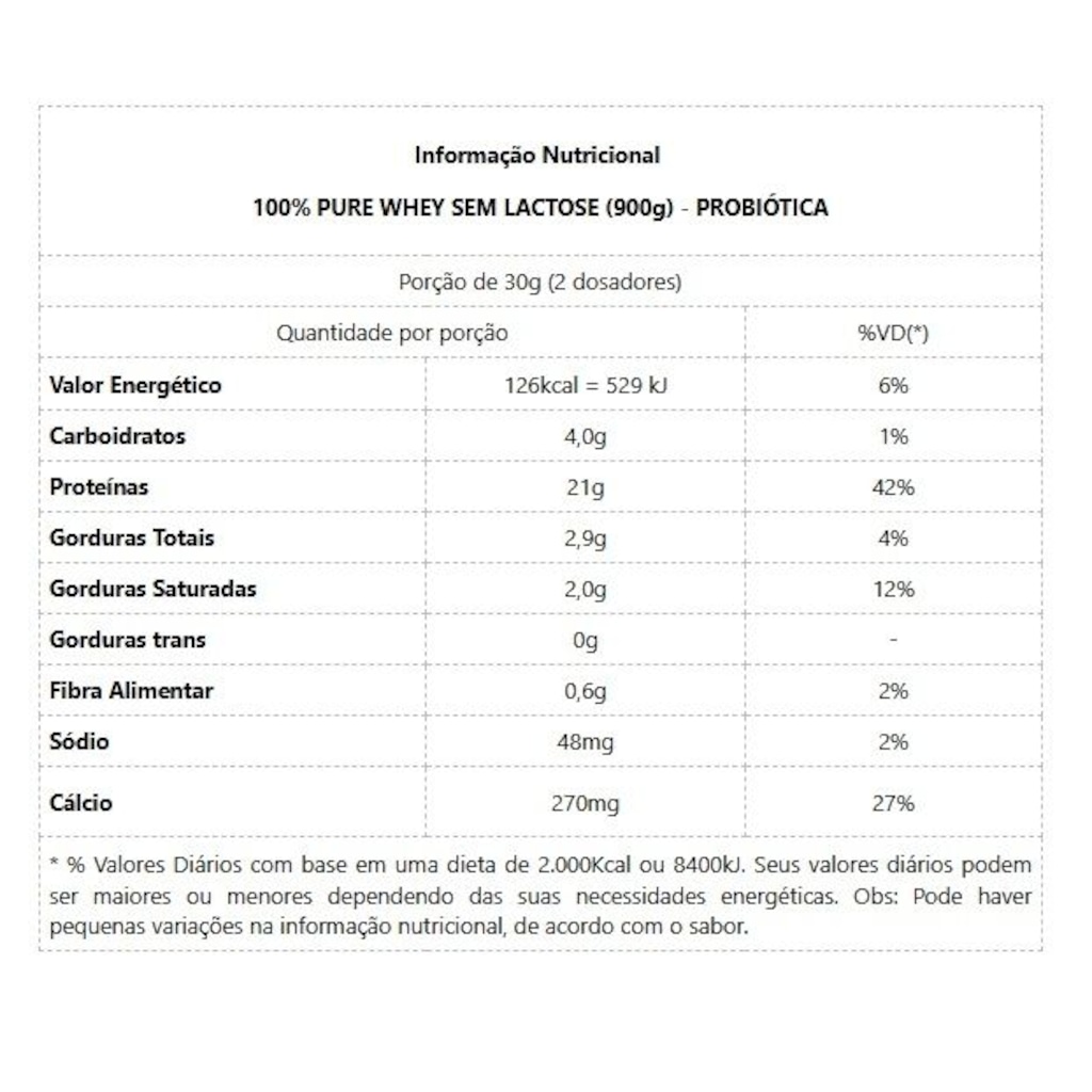Imagem 3 do produto 100% Pure Whey Zero Lactose Probiótica Morango 900g