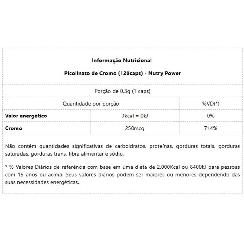 Imagem 2 do produto Picolinato de Cromo Nutry Power - 120 Cápsulas