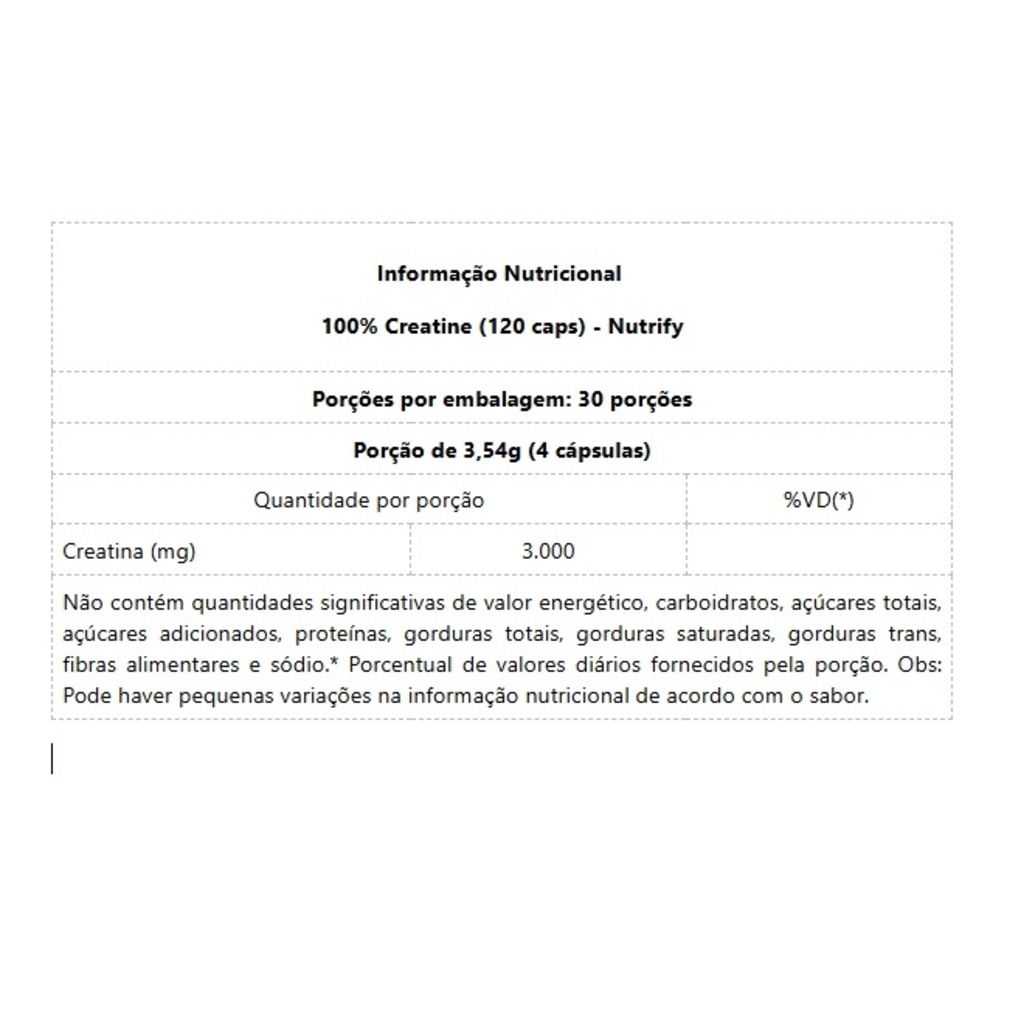 Imagem 2 do produto 100% Creatine Nutrify - 120 Cápsulas
