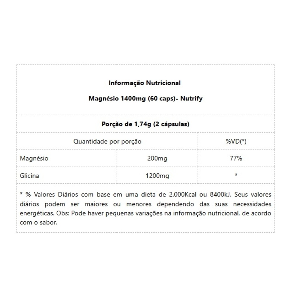 Imagem 2 do produto Magnésio 1400mg Nutrify - 60 Cápulas