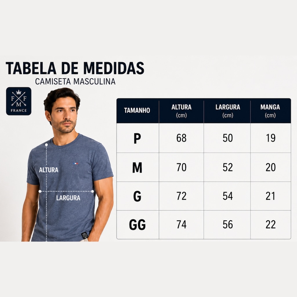 Imagem 5 do produto Camiseta Masculina Básica Lisa FMF Conforto Premium