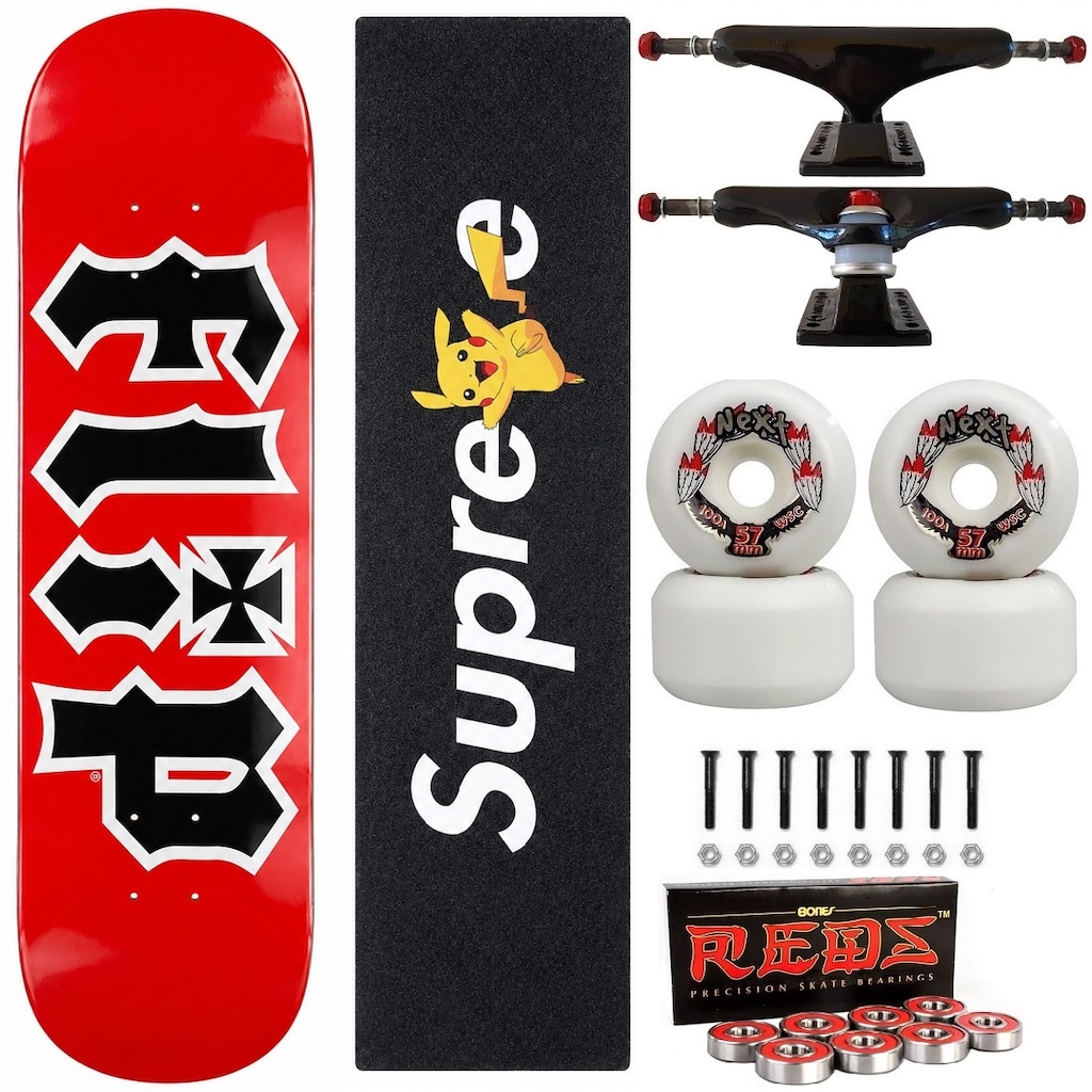 Imagem 1 do produto Skate Flip Montado 8.0 Maple Red Bones Lixa Supreme Next 57mm
