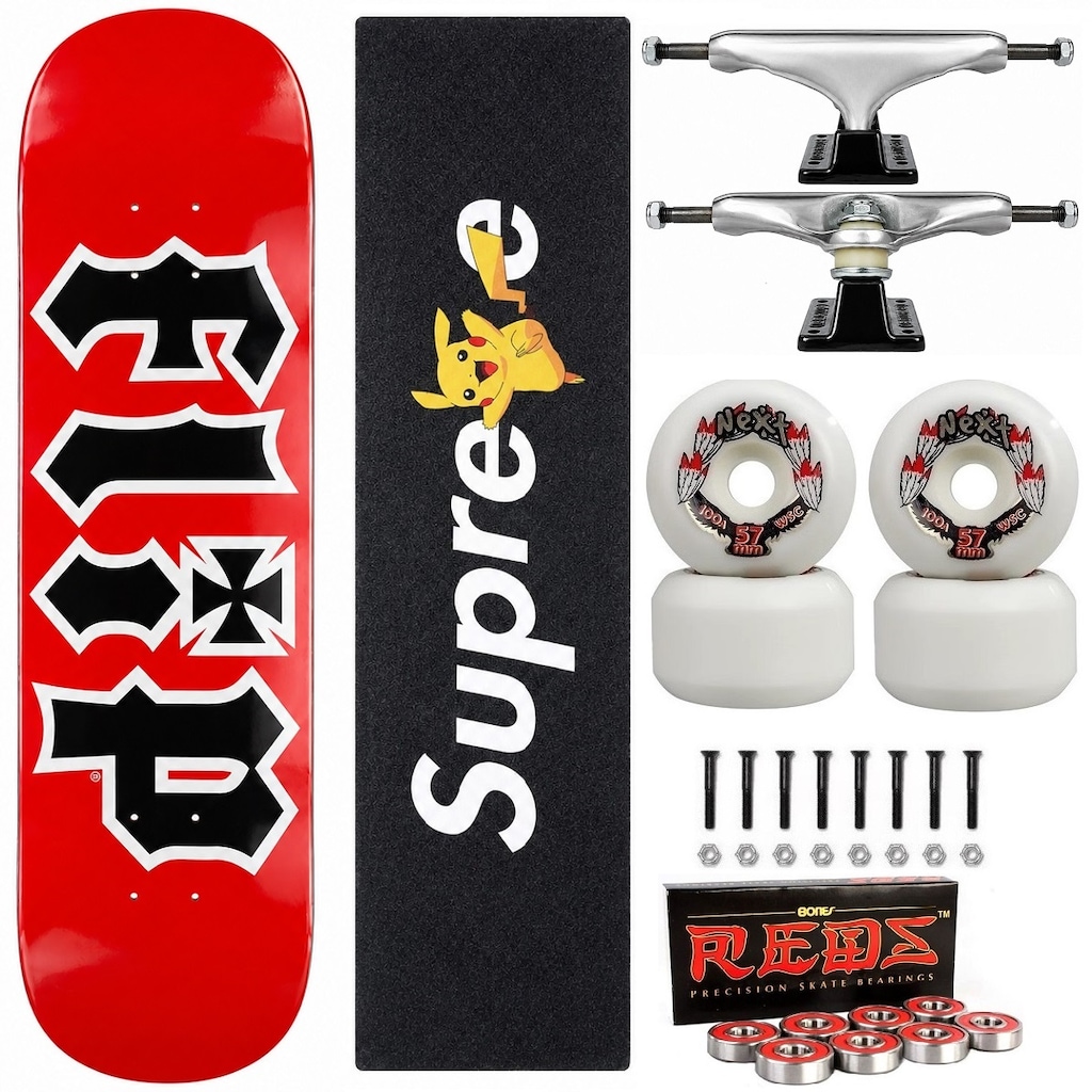 Imagem 1 do produto Skate Flip Montado 8.0 Maple Red Bones Lixa Supreme Next 57mm