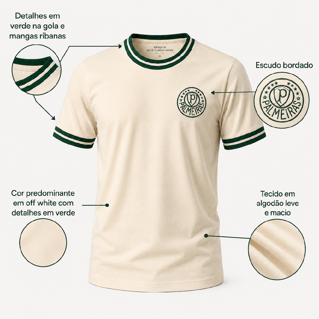 Imagem 4 do produto Camisa do Palmeiras Retrô Nostalgia 1976 Snow Betel - Masculina