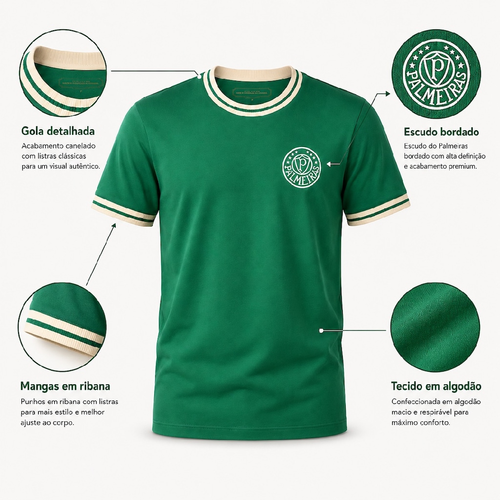 Imagem 4 do produto Camisa do Palmeiras Retrô Nostalgia 1976 Betel - Masculina