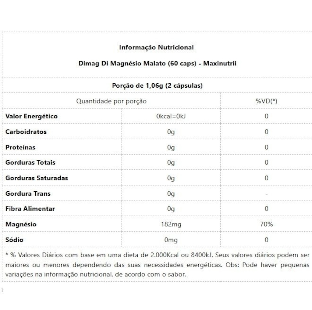 Imagem 2 do produto Di-Magnésio Malato 400mg - 60 cápsulas