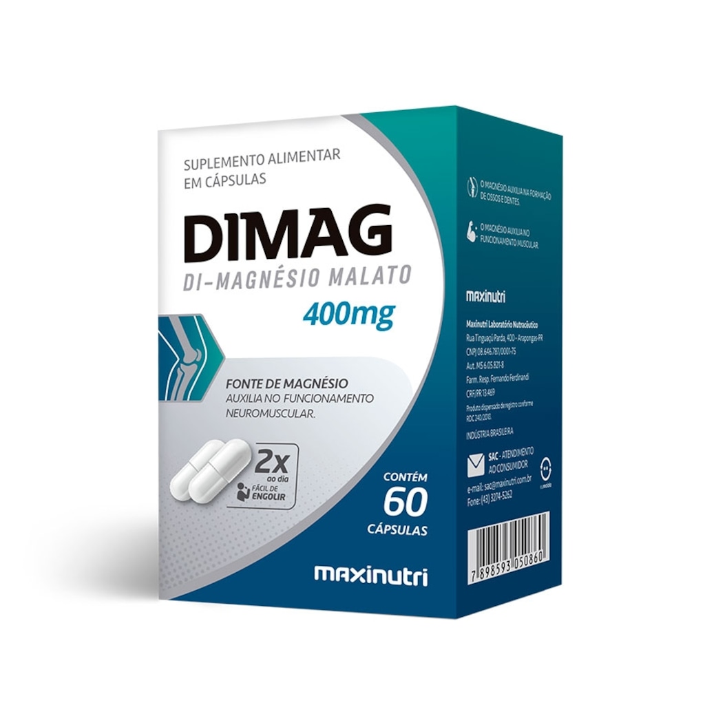 Imagem 1 do produto Dimag Di-Magnésio Malato 400mg - 60 cápsulas