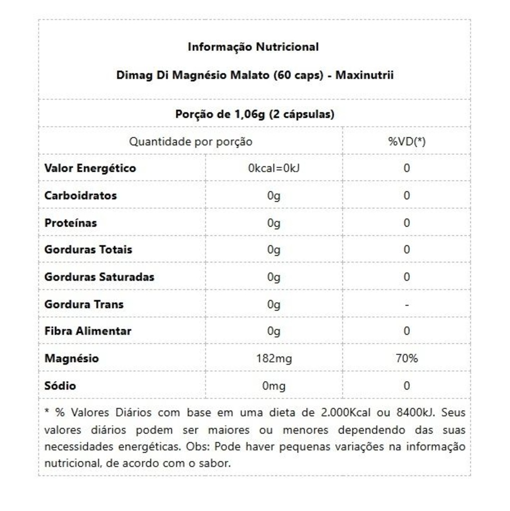 Imagem 2 do produto Dimag Di-Magnésio Malato 400mg - 60 cápsulas