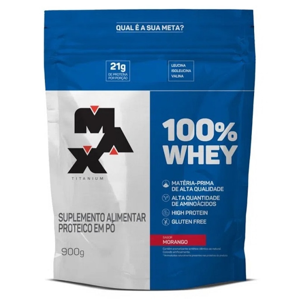 Imagem 1 do produto 100% Whey Max Titanium Refil Morango 900g
