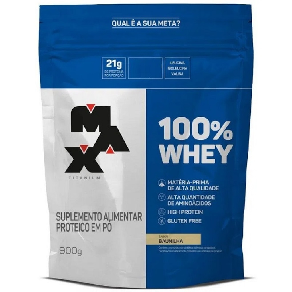 Imagem 1 do produto 100% Whey Protein Max Titanium Refil Baunilha 900g