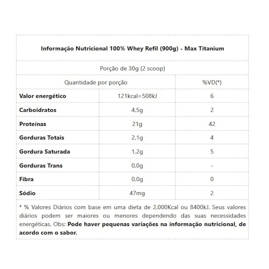 Imagem 2 do produto 100% Whey Protein Max Titanium Refil Chocolate 900g