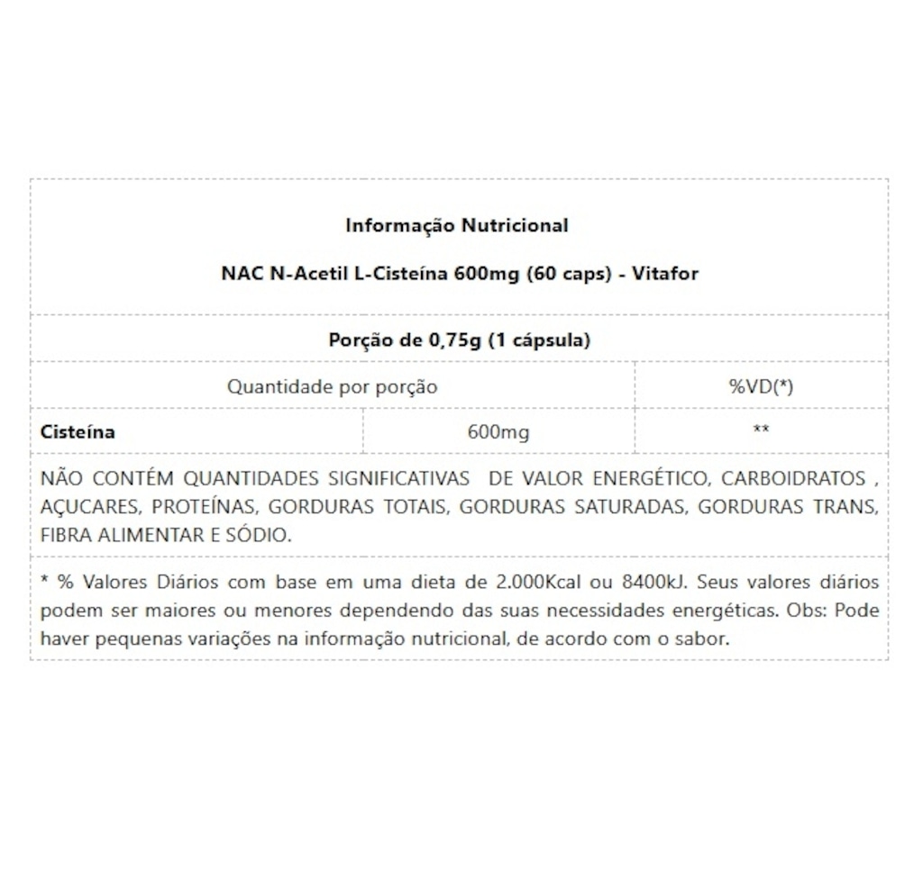 Imagem 2 do produto Suplemento Alimentar Vitafor NAC N-Acetil L-Cisteína 60 caps