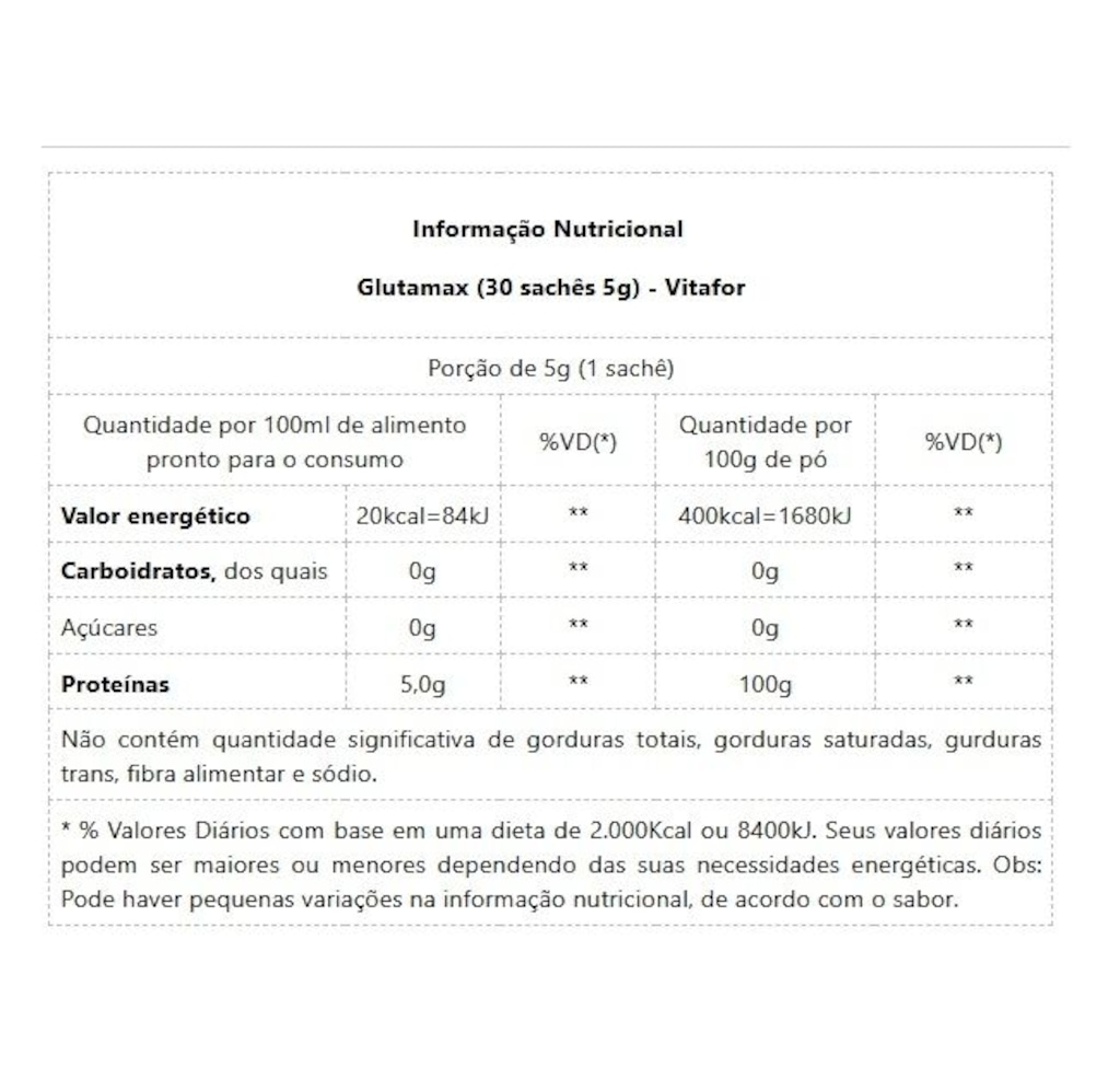 Imagem 2 do produto Glutamax Vitafor 30 sachês 5g