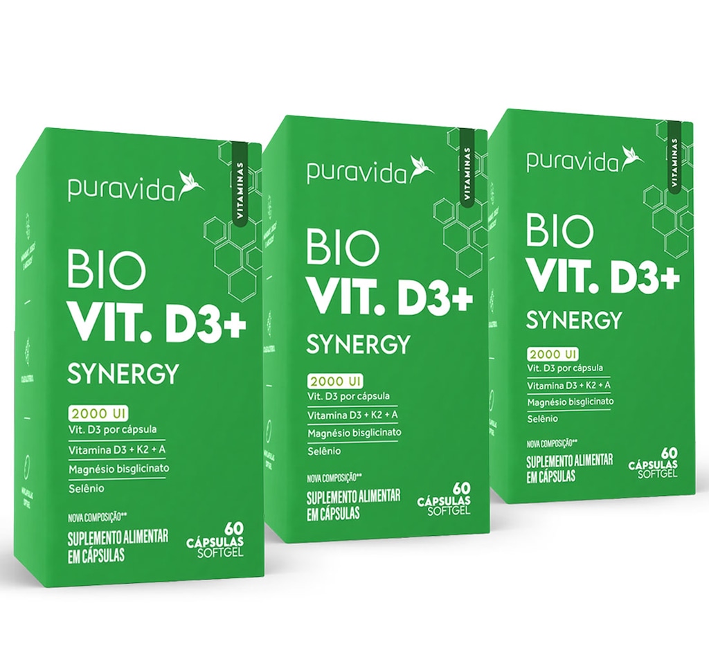 Imagem 1 do produto Kit 3un Bio Vit D3+ Synergy (60 Cápsulas) - Pura Vida