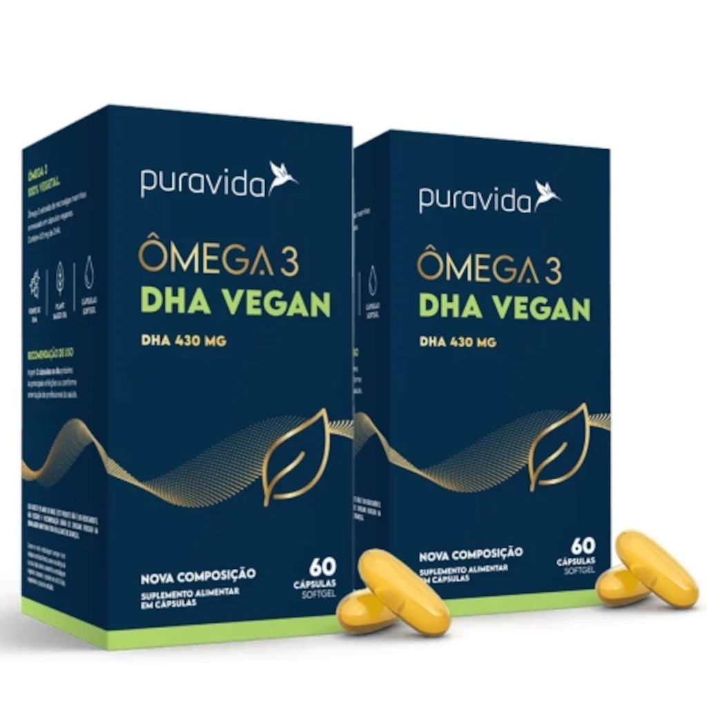 Imagem 1 do produto Kit 2un Vegan ômega 3 DHA (60 Cápsulas) - Pura Vida