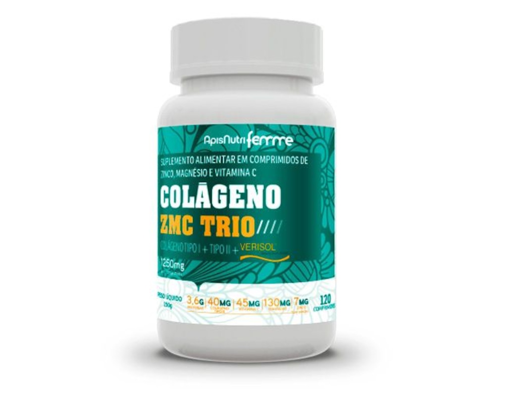Imagem 1 do produto Colágeno ZMC TRIO Verisol + Tipo I + Tipo II APISNUTRI 120 caps