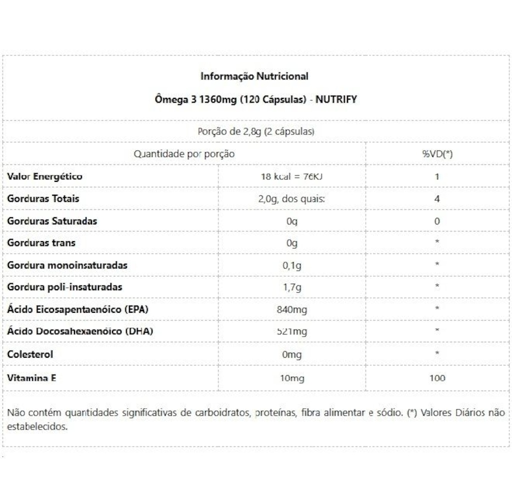 Imagem 2 do produto Ômega 3 NUTRIFY 120 Cápsulas