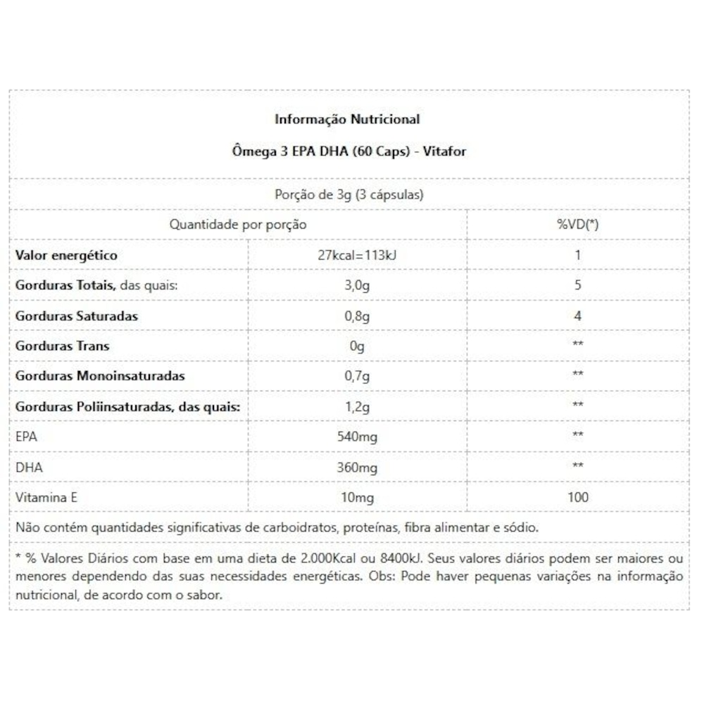 Imagem 2 do produto Ômega 3 EPA DHA 1g VITAFOR 60 Caps
