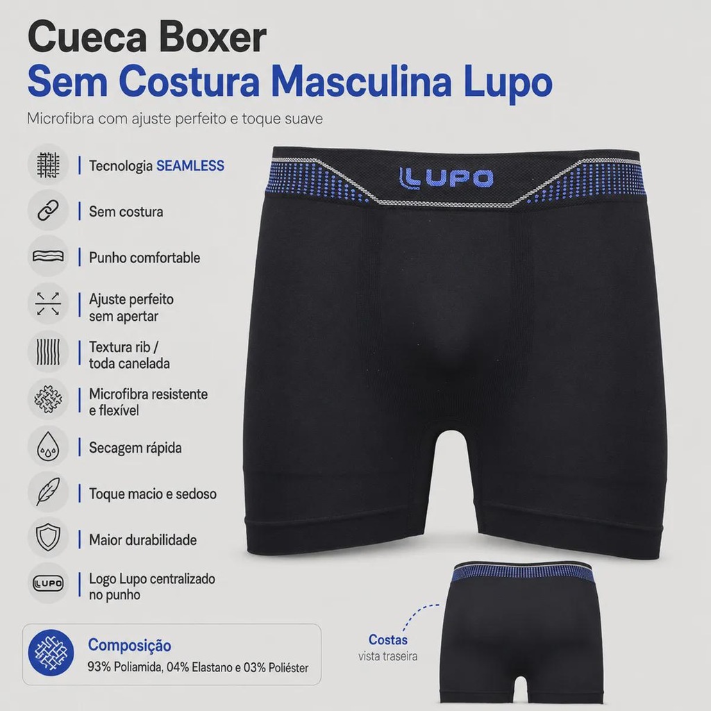 Imagem 3 do produto Cueca Boxer Lupo Microfibra sem Costura Masculina