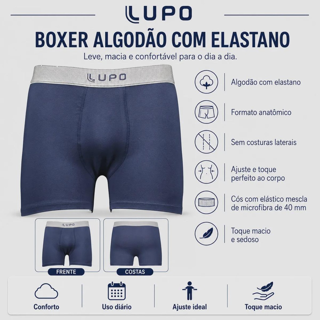 Imagem 3 do produto Cueca Boxer Lupo Algodão com Elastano Masculina