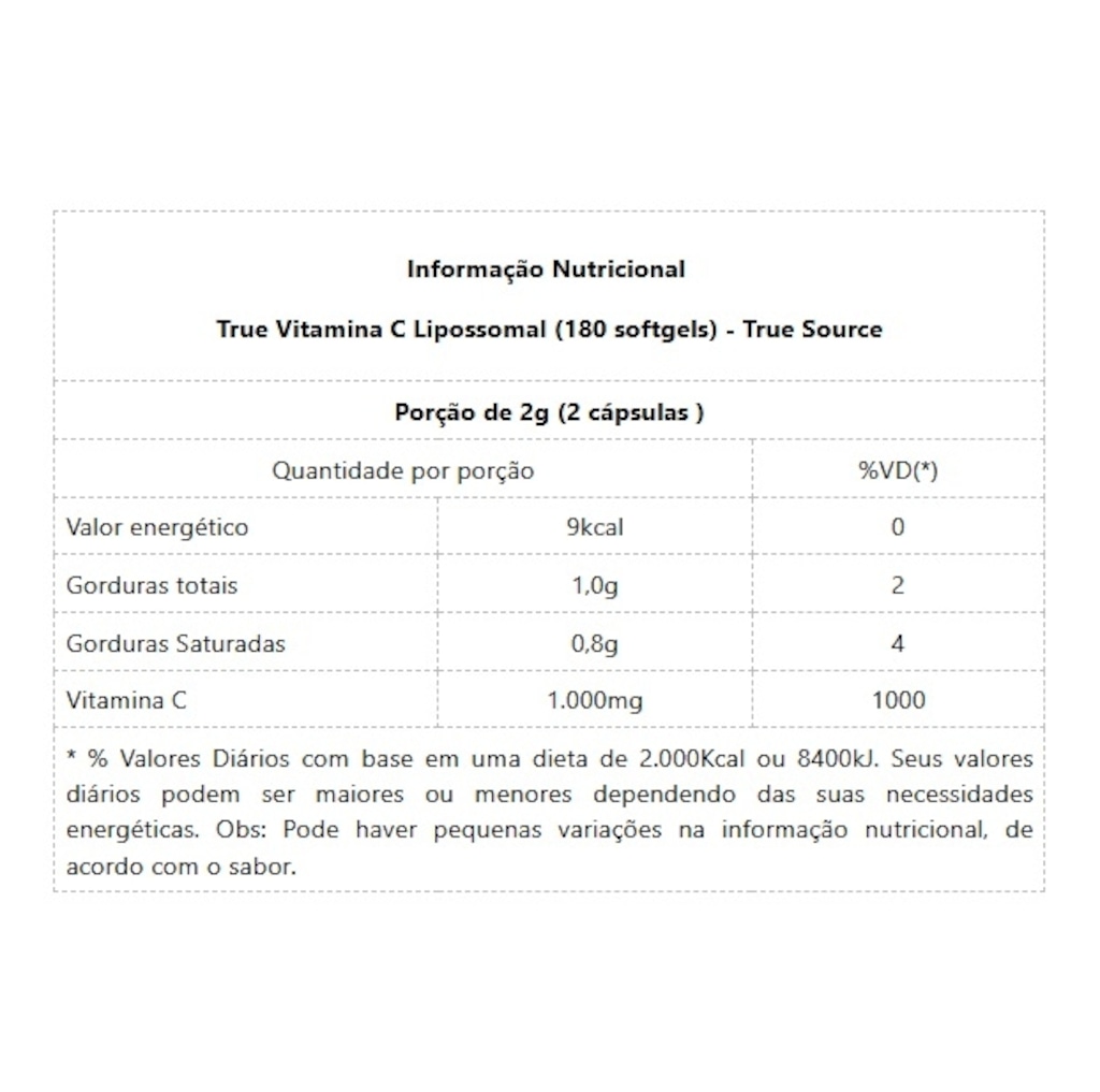Imagem 2 do produto True Vitamina C Lipossomal (180 caps)
