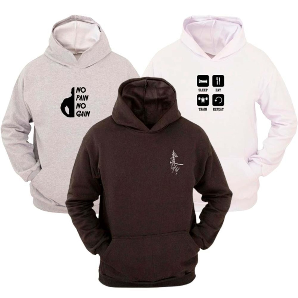 Imagem 1 do produto Kit 3 Moletom Ragor Algodão Flanelado Blusa Frio Treino Masculino