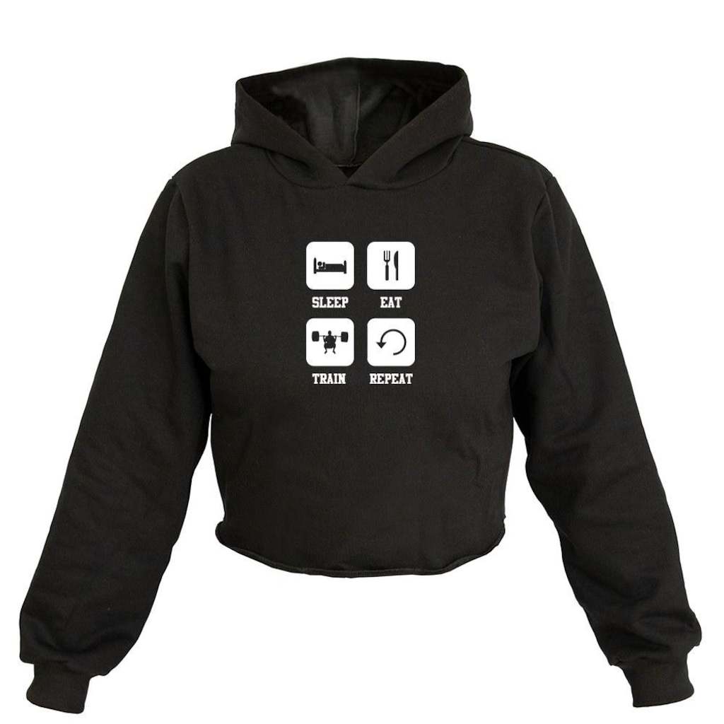 Imagem 1 do produto Cropped Feminino Moletom Sleep Eat Train Repeat Capuz Estilo