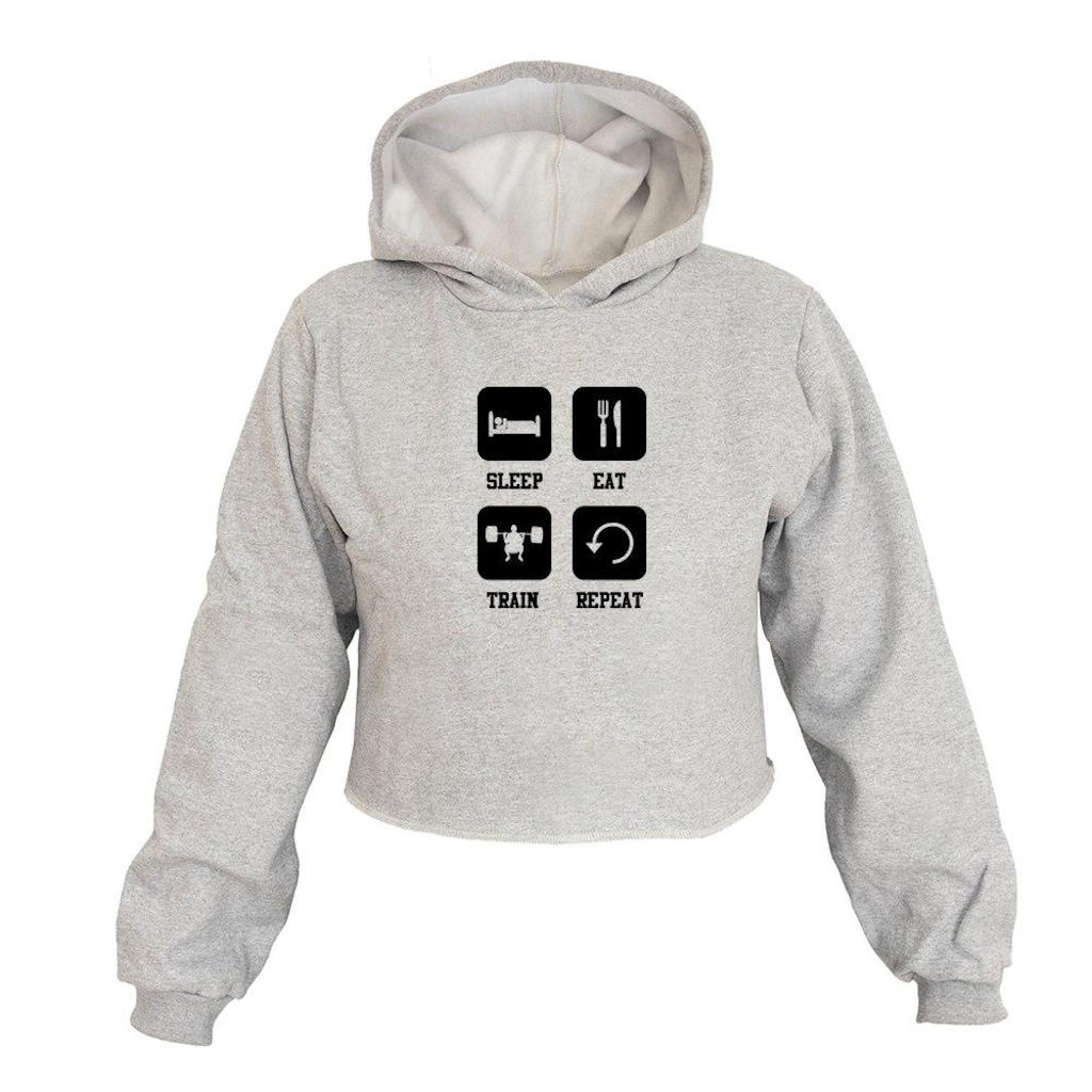 Imagem 1 do produto Cropped Feminino Moletom Sleep Eat Train Repeat Capuz Estilo