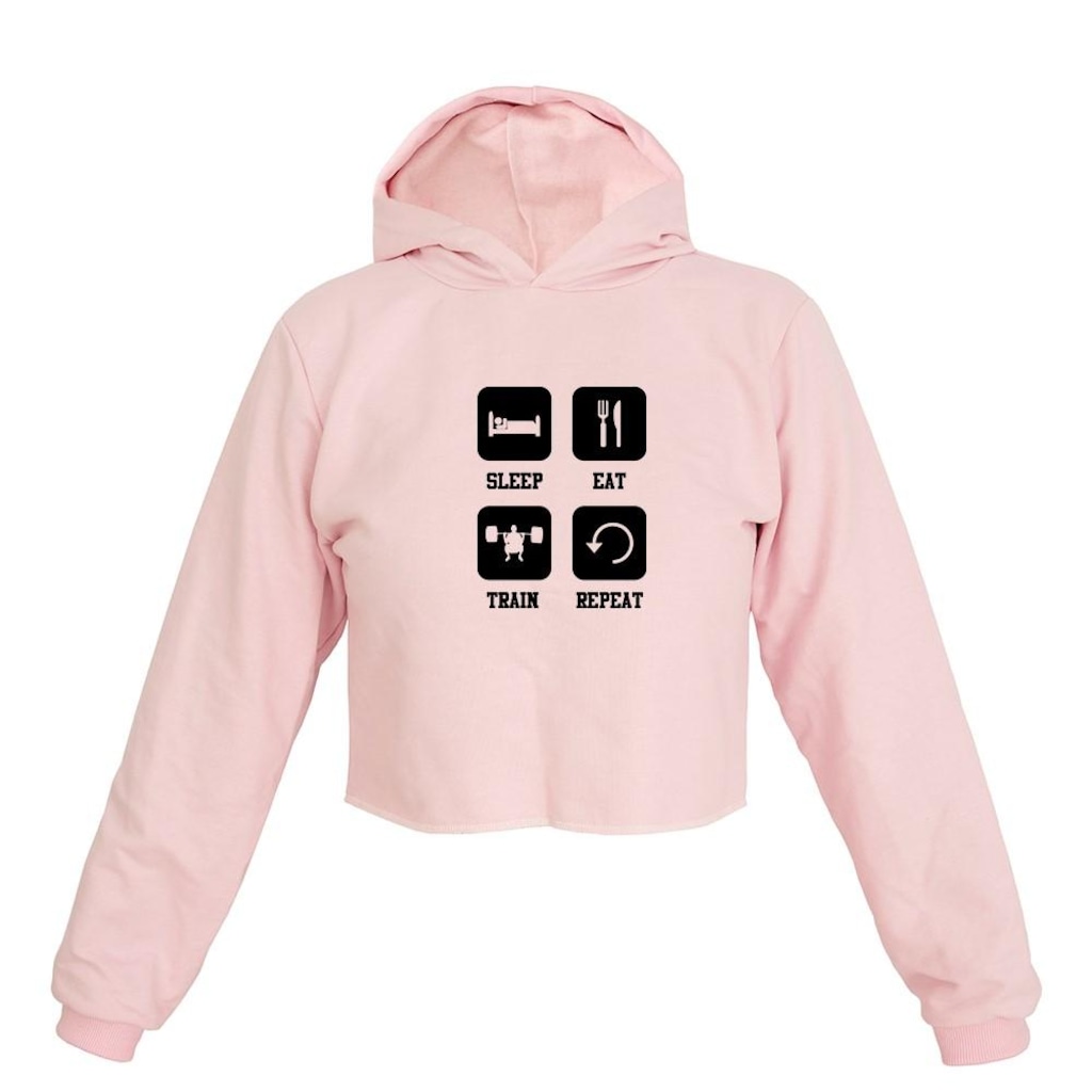 Imagem 3 do produto Cropped Feminino Moletom Sleep Eat Train Repeat Capuz Estilo