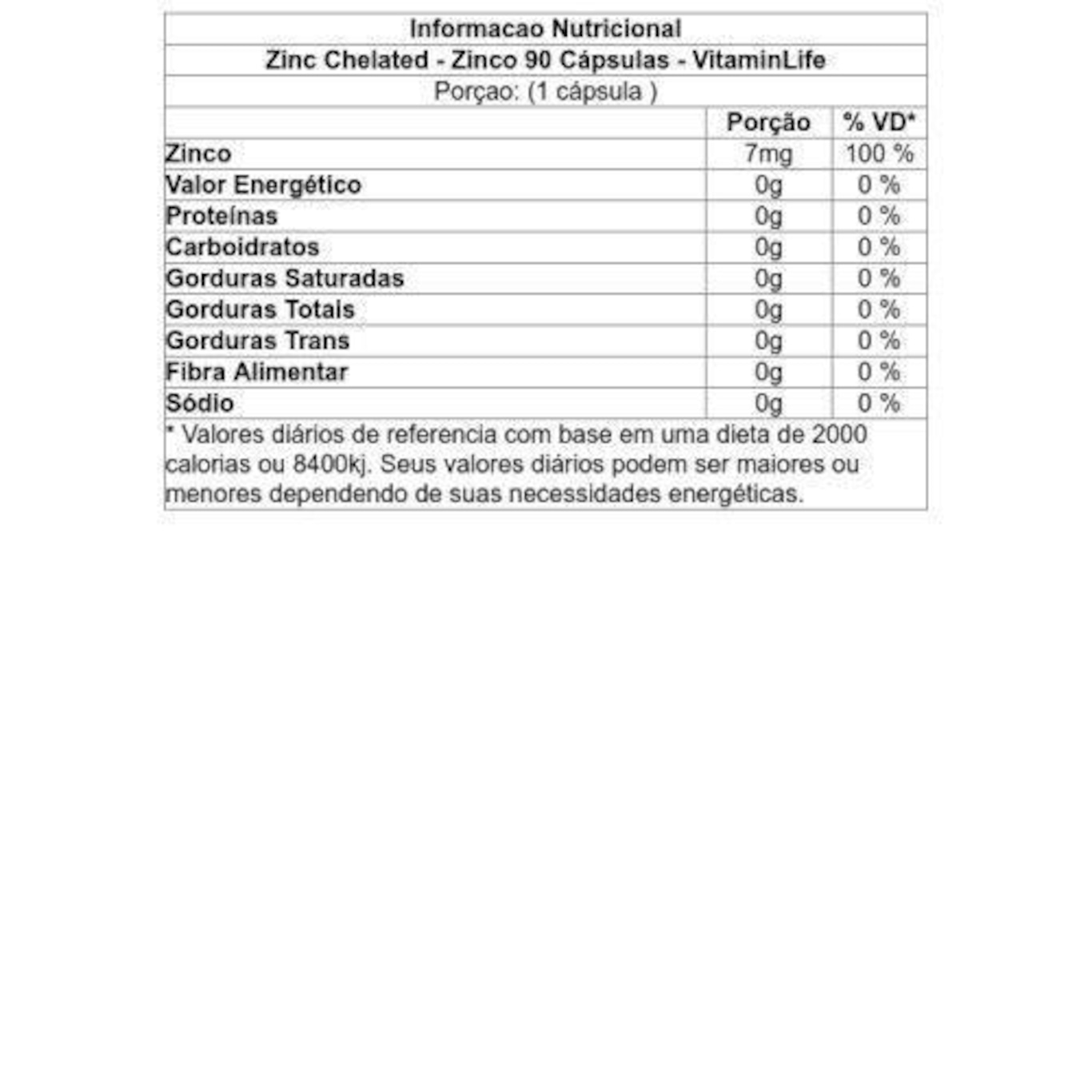 Zinco Vitaminlife Zinc Chelated C Psulas Centauro