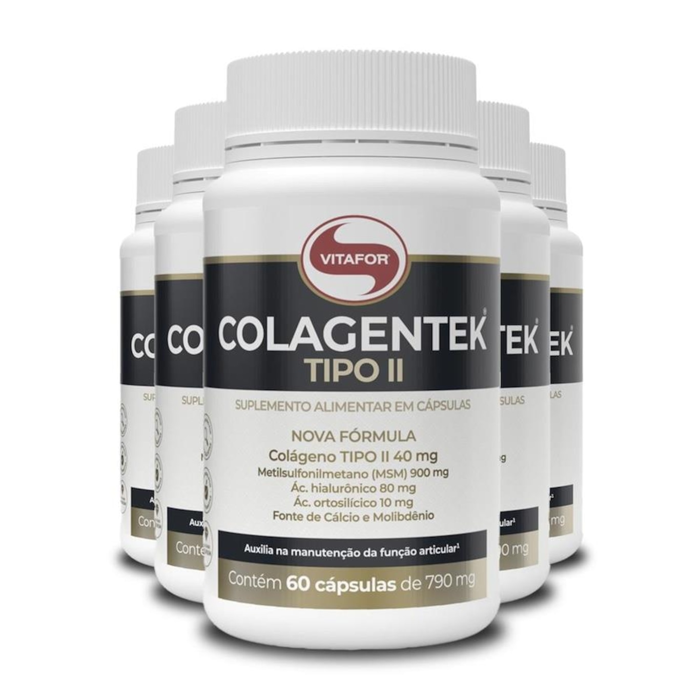 Kit Colagentek Vitafor Tipo II 790mg 60 cápsulas 5 Unidades