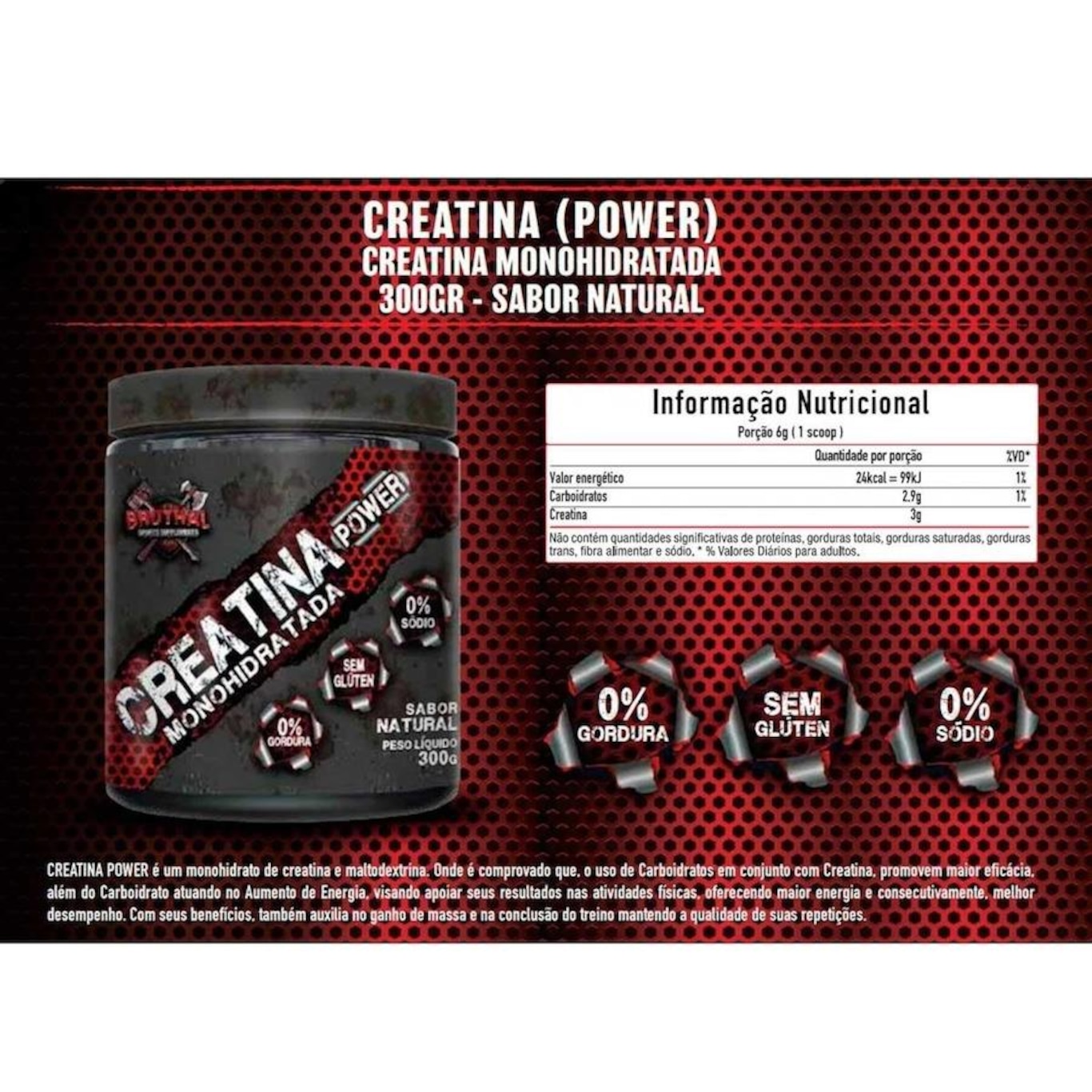 Creatina Power Monohidratada Bruthal Sports 300g Centauro