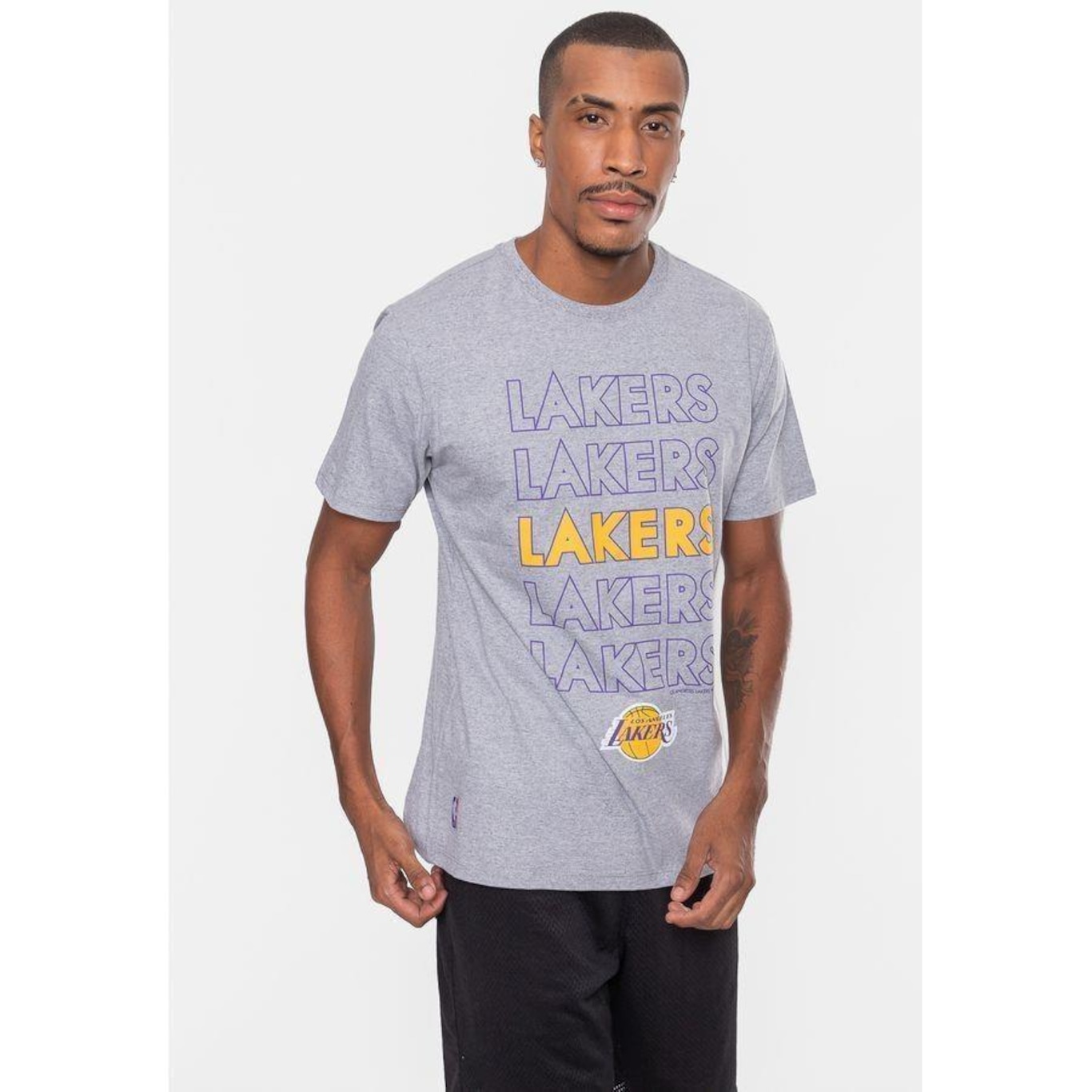 Camiseta Nba Masculina Contour Los Angeles Lakers Cinza Mescla Nba