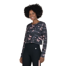 Blusa Cropped Manga Longa Vestem Hued Camuflado - Feminina