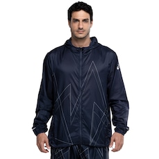 Jaqueta Corta-Vento Masculina ASICS com Capuz Ultraleve Estampa Linhas