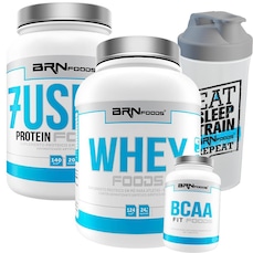 Kit Whey Protein BRN Foods 900g Chocolate + Whey Protein 900g Chocolate + BCAA 100g + Coqueteleira