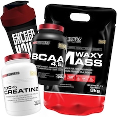 Kit Waxy Mass Bodybuilders - Baunilha - 3kg + BCAA+ Creatina 100g + Coqueteleira