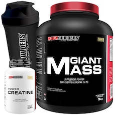 Kit Para Força: Hipercalórico Giant Mass Bodybuilders Chocolate 3kg + Creatina + Coqueteleira