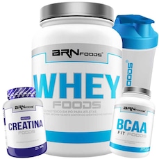 Kit Whey Protein BRN Foods Baunilha - 900g + BCAA 2400 + Creatina + Coqueteleira
