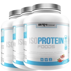 Kit Whey Protein Isolado BRN Foods - Morango - 2kg - 3 Unidades